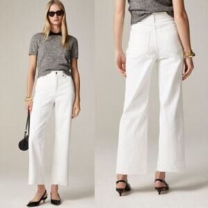 J. Crew Women's High Rise Raw Hem Slim-Wide Jean CH680 White Denim Size 31 NWT